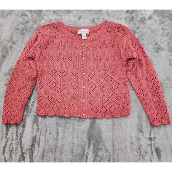 Vintage Paris Sport Club Pearl Button Front Cardigan Sweater Size S Pink Preppy - Picture 1 of 7